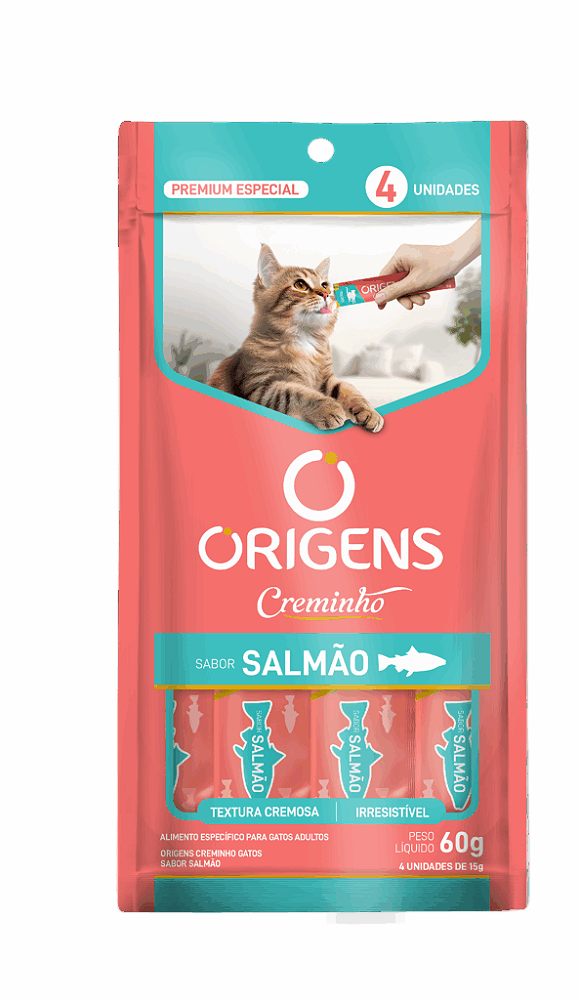 Petisco Snack Cremoso Origens Creminho para Gatos Adutlos Sabor Salmão