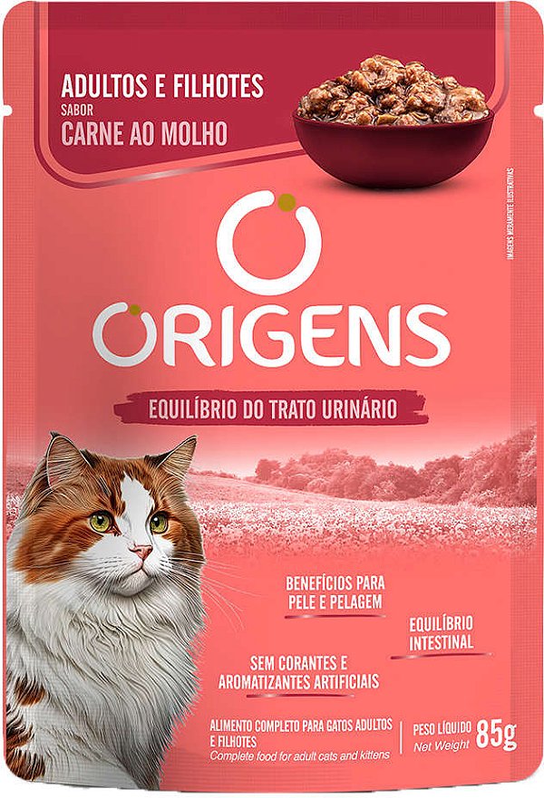 Sachê Origens para Gatos Adultos e Filhotes Sabor Carne ao Molho 85g