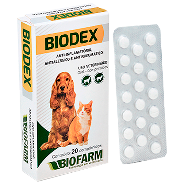 Biodex Anti-inflamatório Antialérgico e Antirreumático para Cães e Gatos 20 Comprimidos