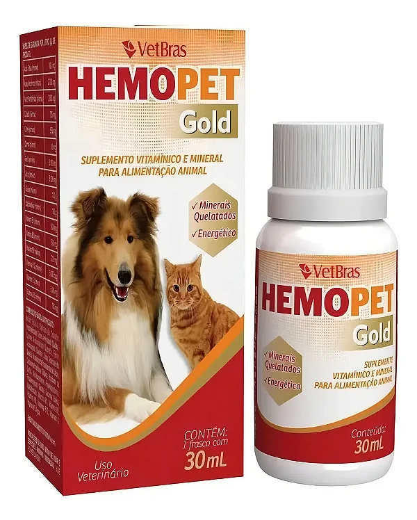 Suplemento Vitamínico VetBras Hemopet Gold em Gotas para Cães e Gatos 30ml
