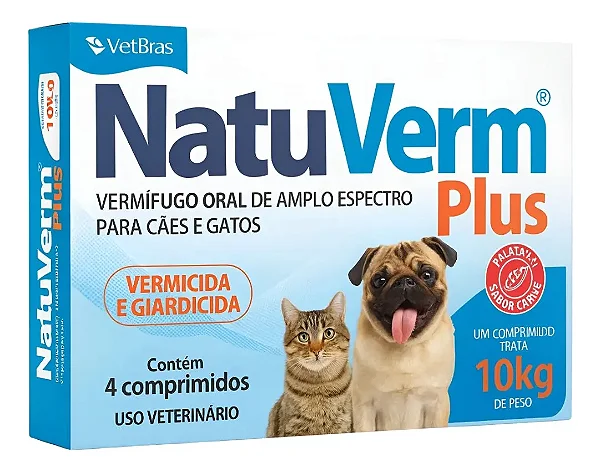 Vermífugo NatuVerm Plus para Cães e Gatos até 10kg