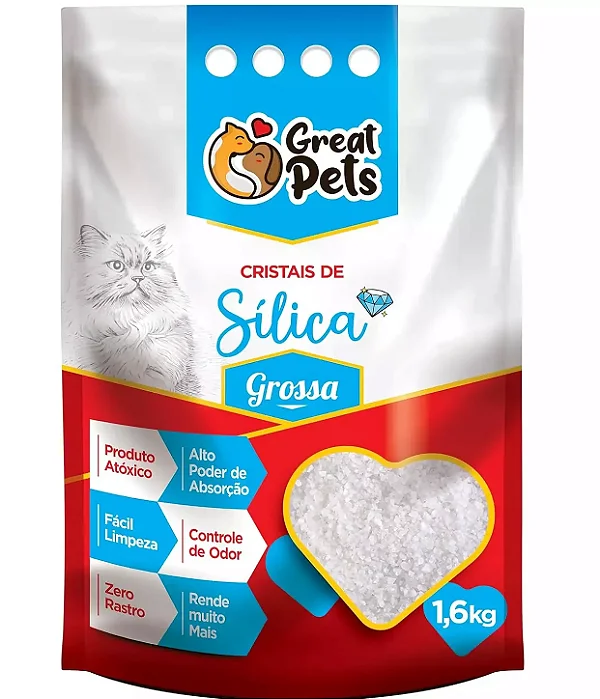 Areia Higiênica Great Pets Grossa Sílica Cristal para Gatos 1,6 kg