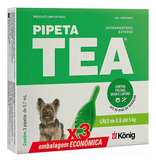Combo Antipulgas Antiparasitário Tea Pipeta 0,7ml para Cães de 0,6 até 5 kg