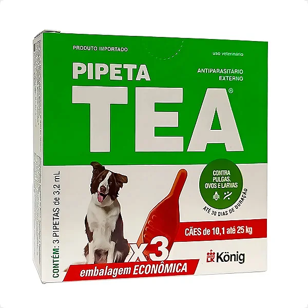 Combo Antipulgas Antiparasitário Tea Pipeta 3,2ml para Cães de 10,1 até 25 kg