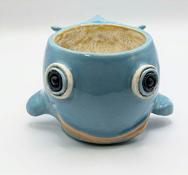 Caneca cerâmica artesanal Baleíta azul