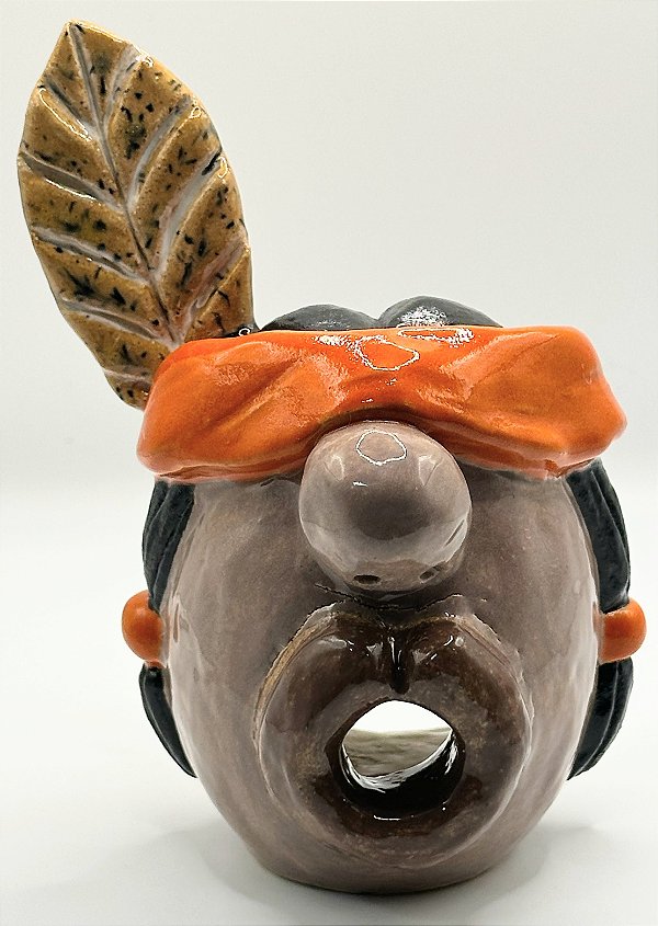 Incensário artesanal cerâmica esculpido apache Hoo