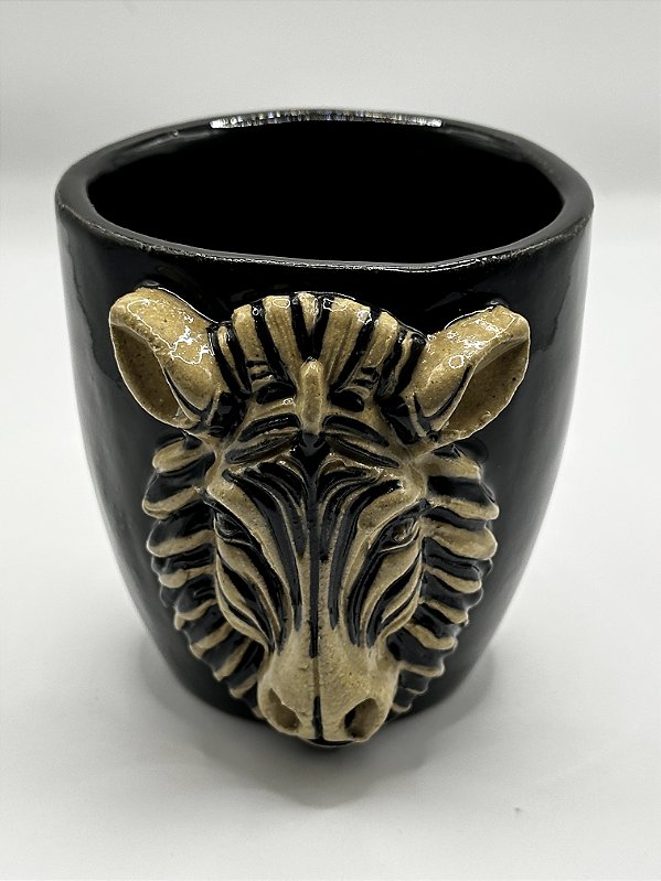Copo artesanal cerãmica poder animal zebra natural