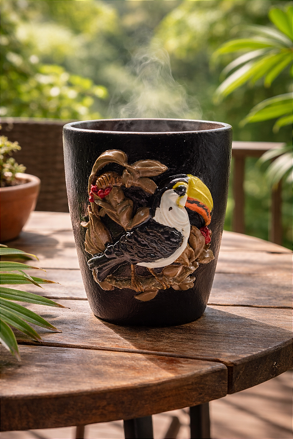 Caneca artesanal cerâmica tucano