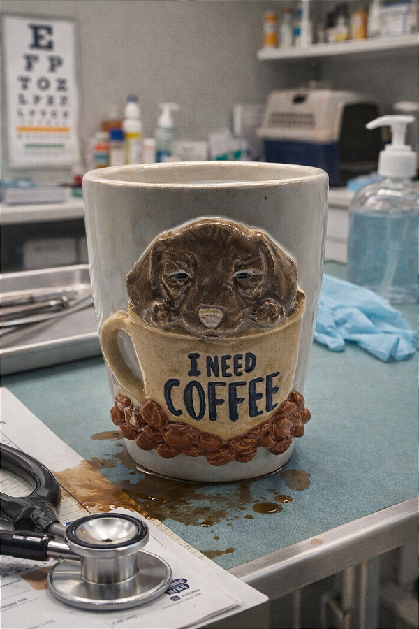 Caneca artesanal cerâmica cão café