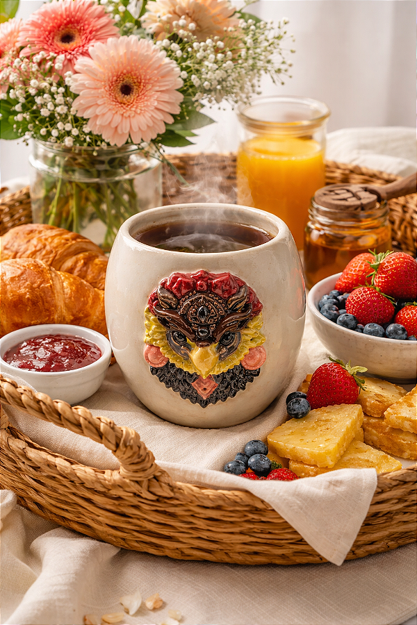Caneca artesanal cerâmica gavião