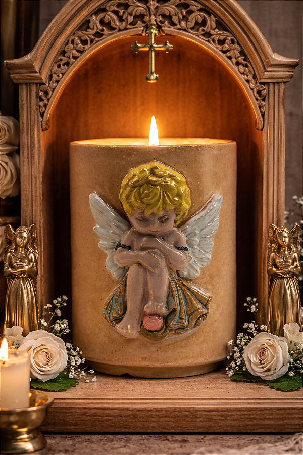 porta artesanal cerâmica anjo