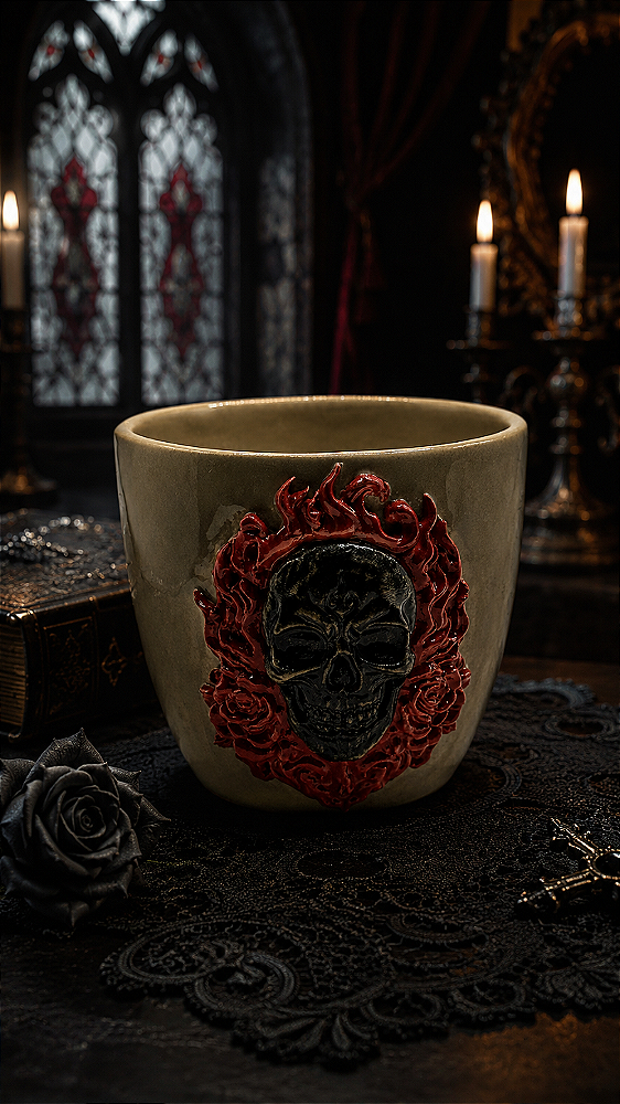 caneca caveira flamejante