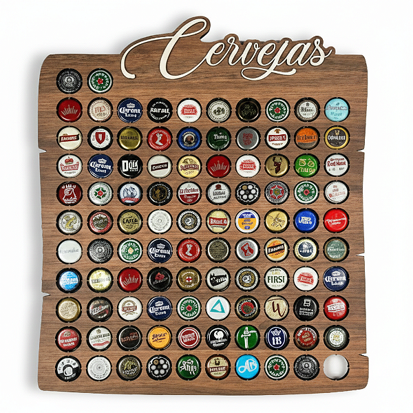 Quadro Porta Tampinhas - Linha Rustic -100 Tampinhas