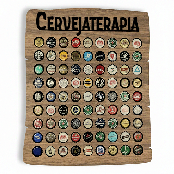 Quadro Porta Tampinhas Cervejaterapia - Linha Rustic -80 Tampinhas
