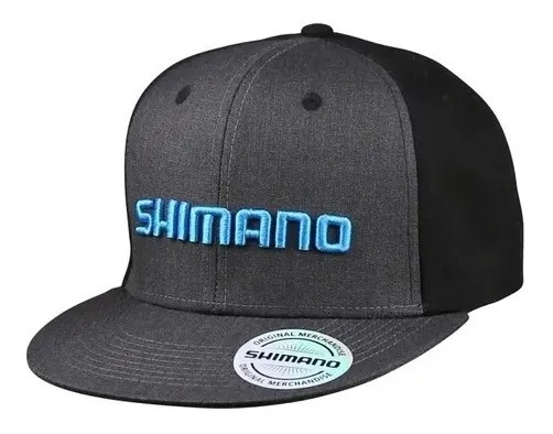 Boné Shimano Pesca Aba Reta Cinza E Preto