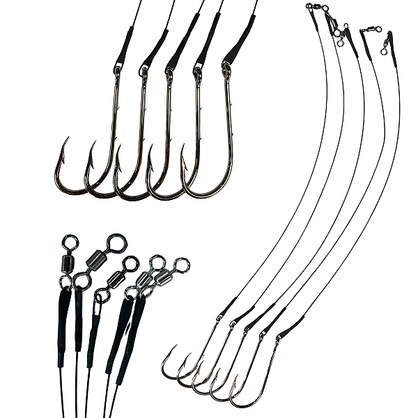 Kit 5 Empate Fio de Aço 200lb Anzol Mustad 11/0 Encastoado