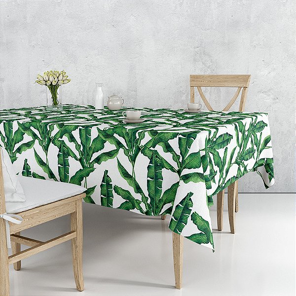 Toalha de Mesa Retangular - Folhas Verde