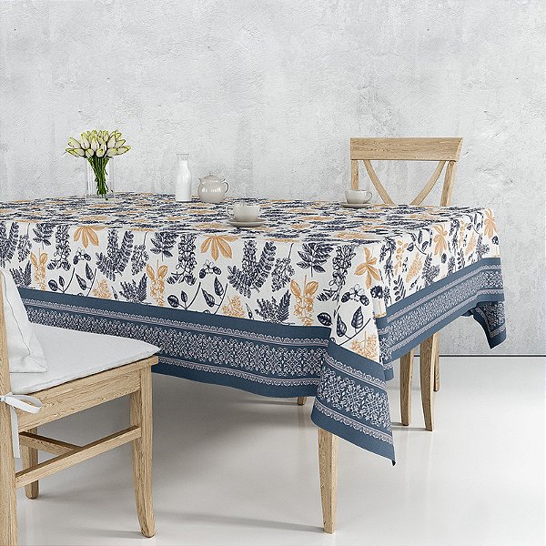 Toalha de Mesa Retangular - Floral Azul