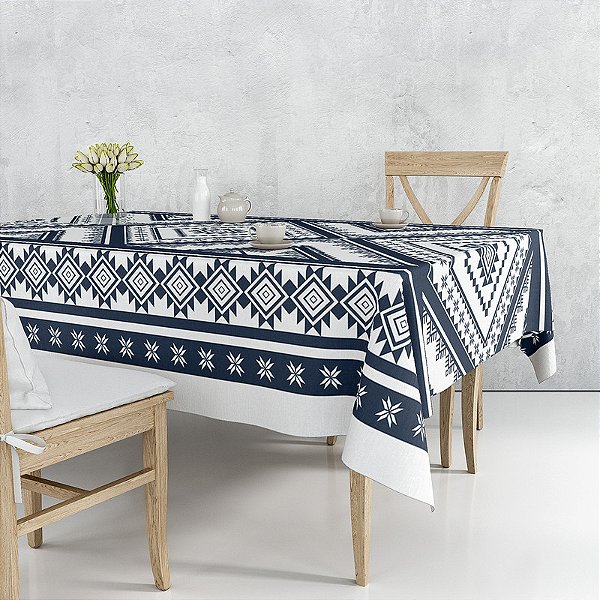 Toalha de Mesa Retangular - Azul Mosaico