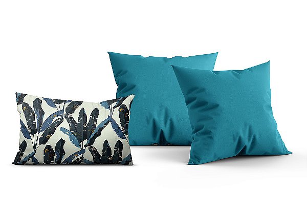 Almofadas Decorativas Retangular Azul Folhagem
