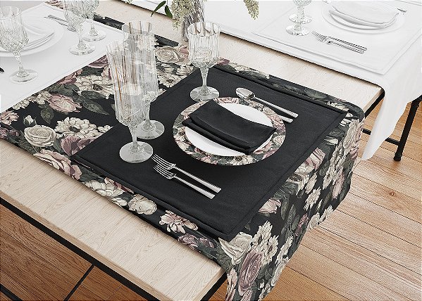 Conjunto Mesa Posta Preto Folhagem