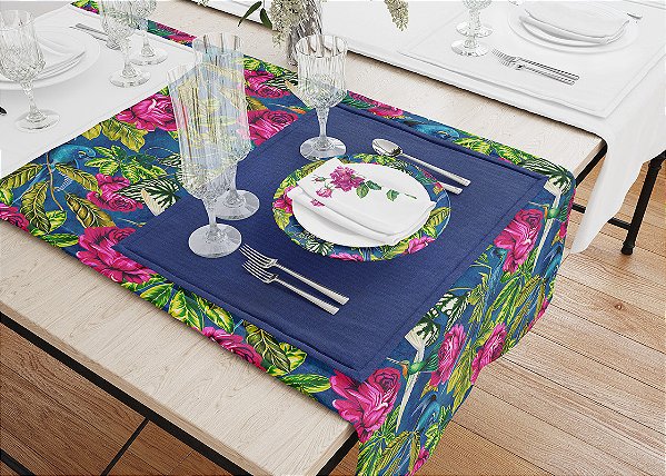 Conjunto Mesa Posta Floral Azul