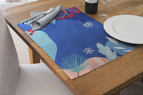 Jogo Americano Para Mesa Posta Azul Natalino