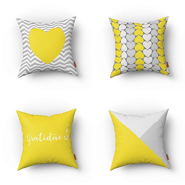 Conjunto de 4 Almofadas Decorativas Amarelo Coração