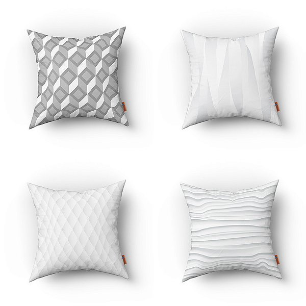 Conjunto de 4 Almofadas Decorativas Branco Com Cinza