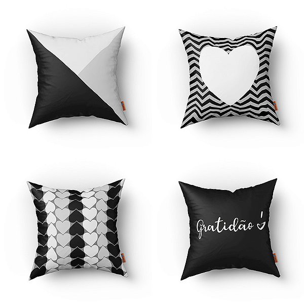 Conjunto de 4 Almofadas Decorativas Preto Coração