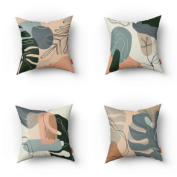 Conjunto de 4 Almofadas Decorativas Folhas Manchadas