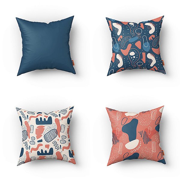 Conjunto de 4 Almofadas Decorativas Azul Letras