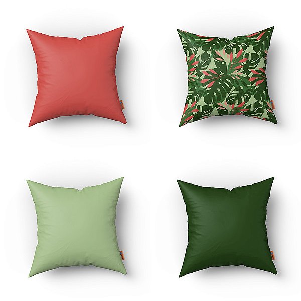 Conjunto de 4 Almofadas Decorativas Verde Floral