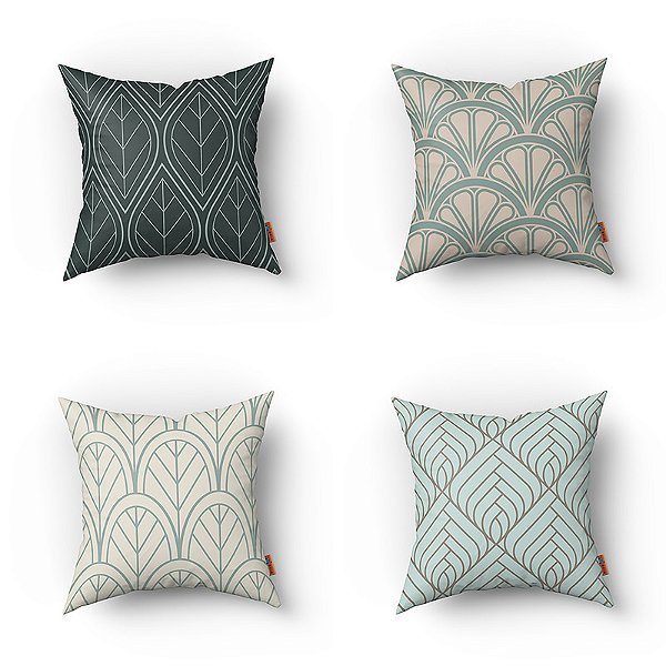 Conjunto de 4 Almofadas Decorativas Mosaico Verde