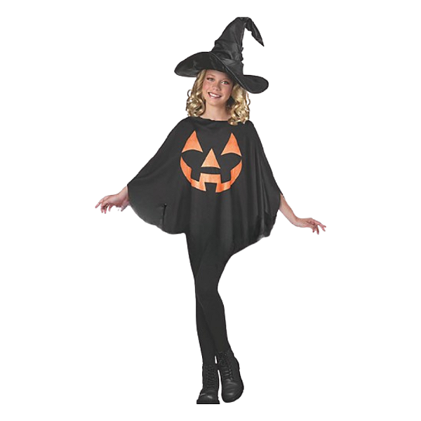 Poncho Estampa Fantasia Halloween Festa Adulto/infantil - Abobora preta
