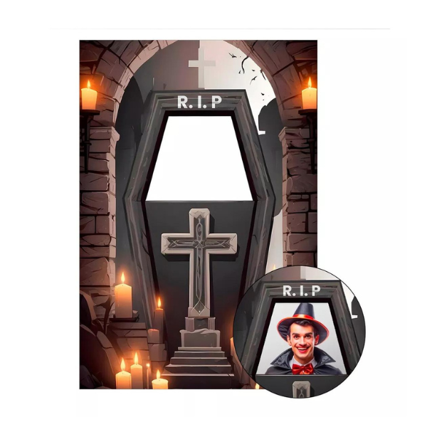 Painel Decorativo interativo vazado Halloween Caixão