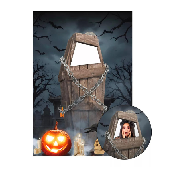 Painel Decorativo interativo vazado Halloween Caixão 2
