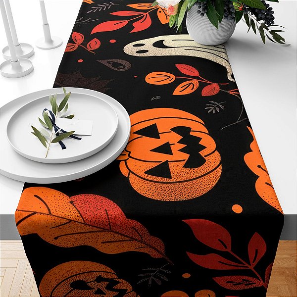 Caminho de Mesa - Halloween Aboboras/Fantasmas