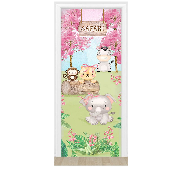 Capa De Porta Decorativo Tecido 0,85x2,10m - Safari menina