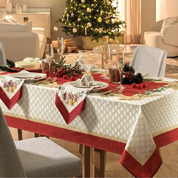 Toalha de Mesa Retangular Xadrez dourado - Natal