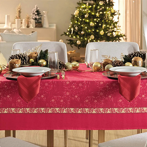 Toalha de Mesa Retangular Vermelho barra - Natal