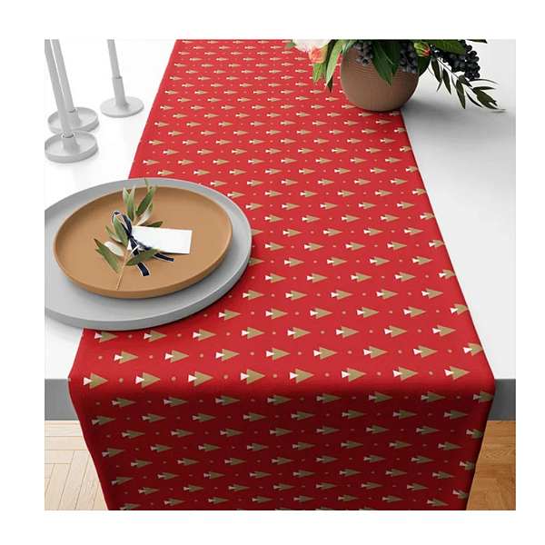 Caminho de Mesa Estampas - Natal Vermelho Árvores