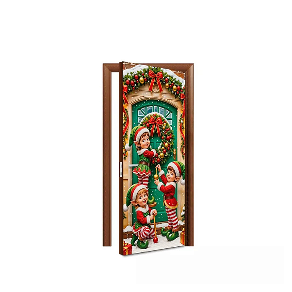 Capa De Porta Decorativo Tecido 0,85x2,10m - Natal Duendes