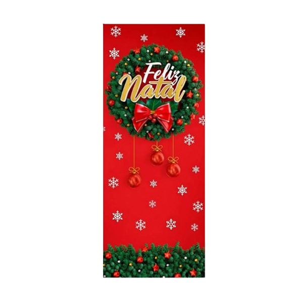 Capa De Porta Decorativo Tecido 0,85x2,10m -  Feliz Natal Laço