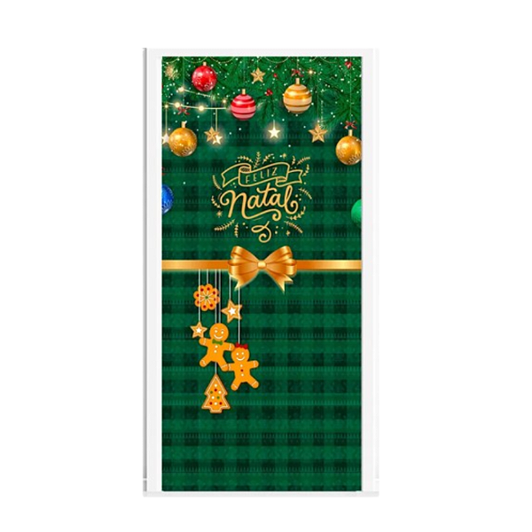 Capa De Porta Decorativo Tecido 0,85x2,10m - Natal Xadrez verde
