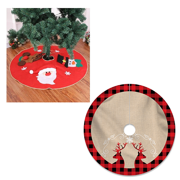 Tapete/Saia Para Arvore De Natal Decoração 70 Cm - Xadrez Henna