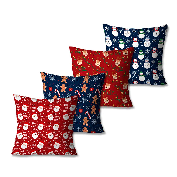 Almofada Decorativa - Natal / Estampado Azul/ Vermelho