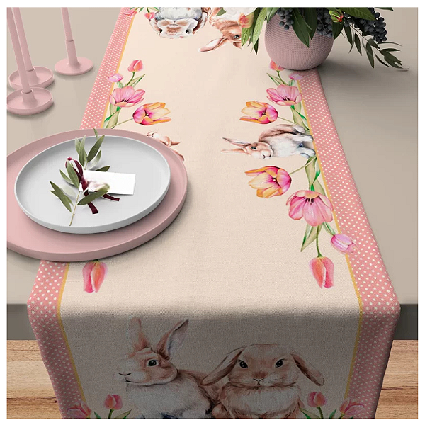 Caminho de Mesa Estampas - Páscoa rosé