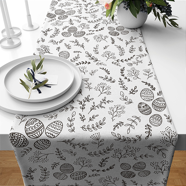 Caminho de Mesa Estampas - Páscoa preto e branco