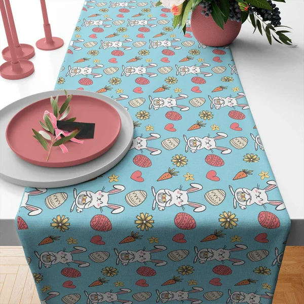 Caminho de Mesa Estampas - Páscoa azul coelhinho